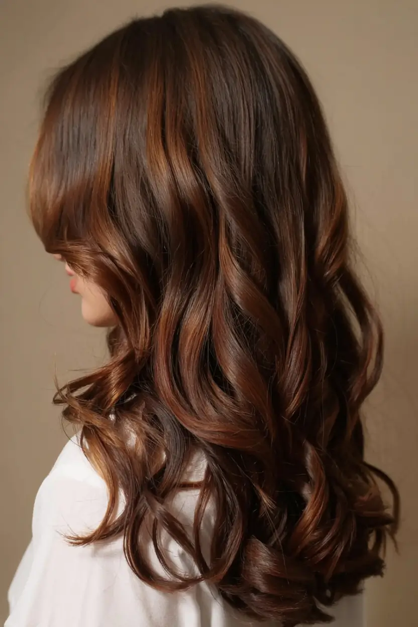 winter hair colors 2025 2026 for brown hair Amber Touched Shine
