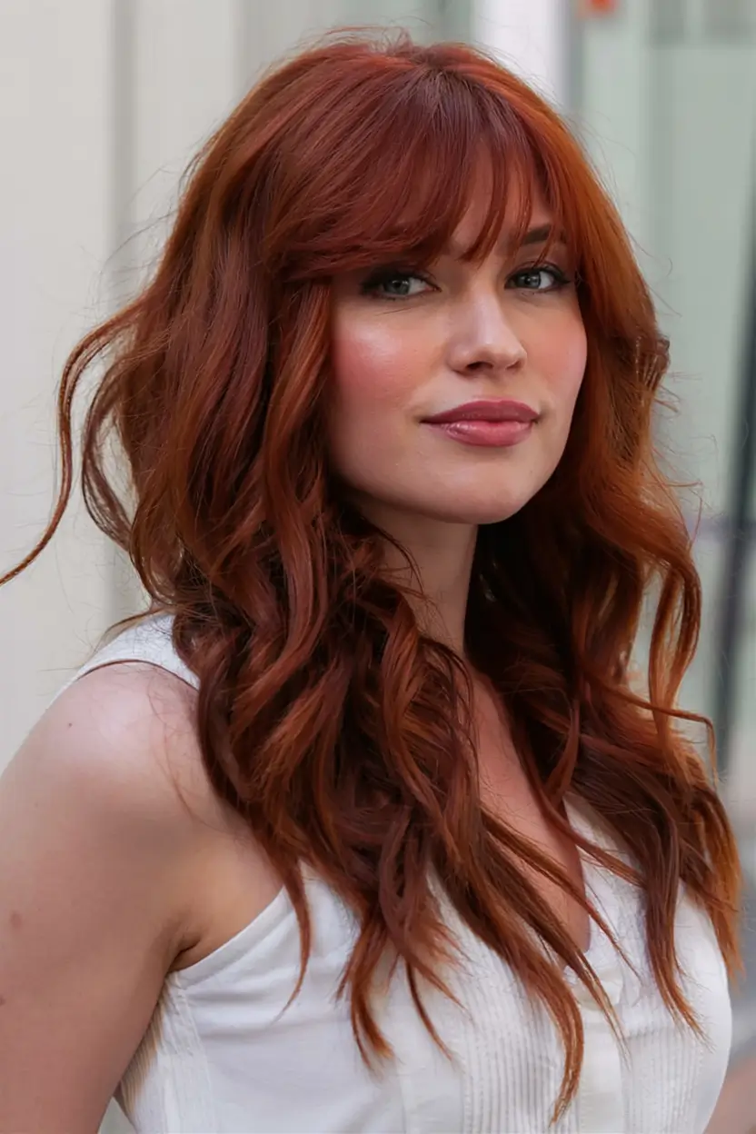 winter hair colors auburn ideas 2025 2026 Red Velvet Layers with Fringe