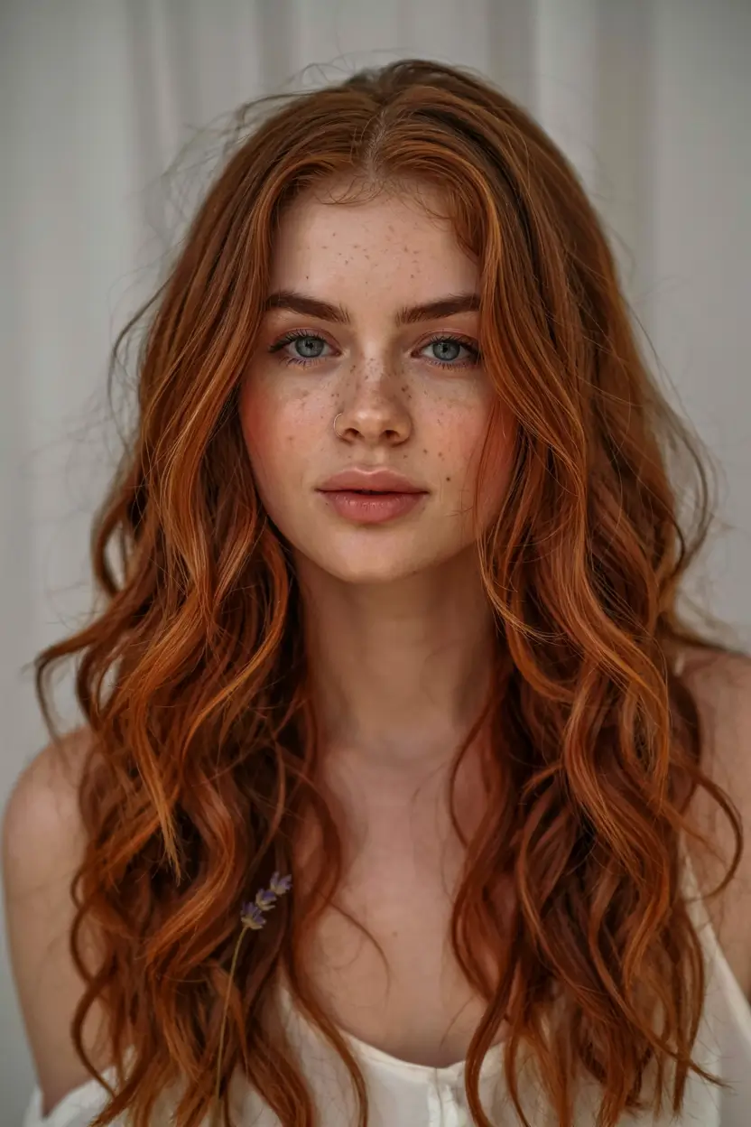 winter hair colors auburn ideas 2025 2026 Copper Flame Waves