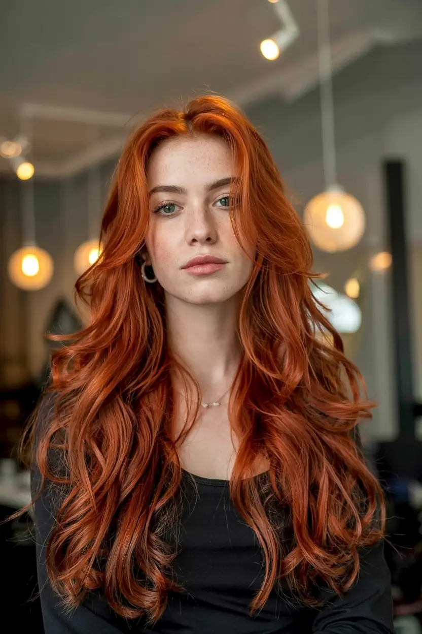 winter hair colors auburn ideas 2025 2026 Fiery Copper Cascade