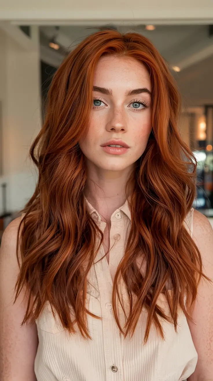 winter hair colors auburn ideas 2025 2026 Copper Sleek Waves