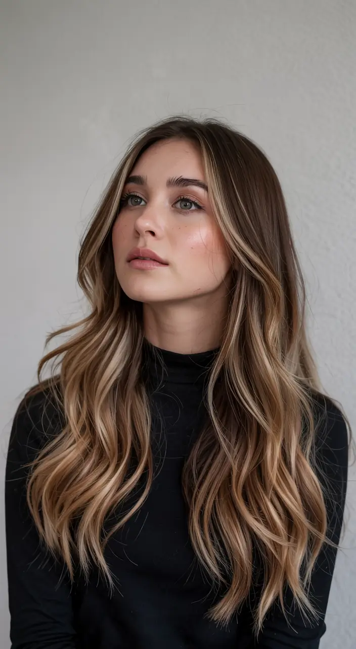 winter hair colors balayage ideas 2025 2026 Warm Caramel Cascade