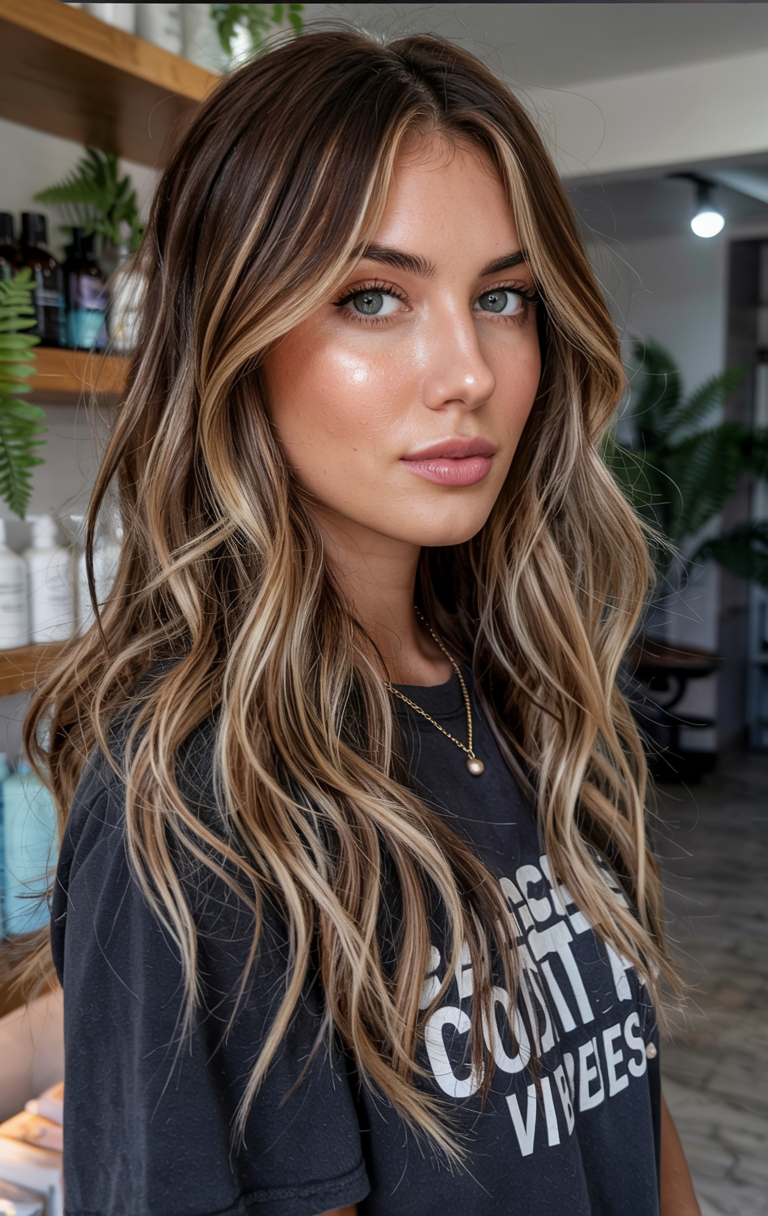 winter hair colors balayage ideas 2025 2026 Honeyed Brunette Flow