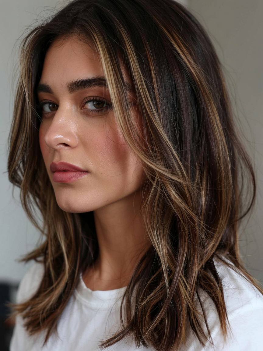 winter hair colors balayage ideas 2025 2026 Subtle Cocoa Ribbons