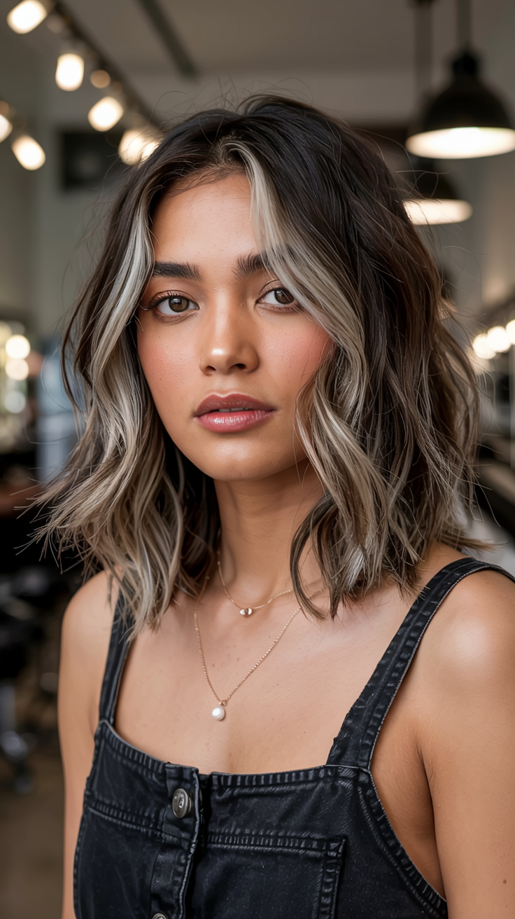winter hair colors balayage ideas 2025 2026 Snowlit Ash Contrast