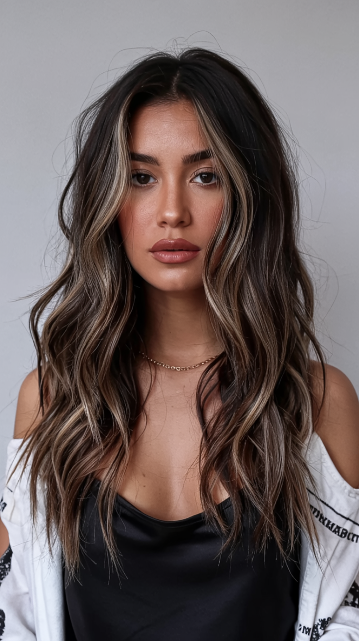 winter hair colors balayage ideas 2025 2026 Smoky Walnut Layers