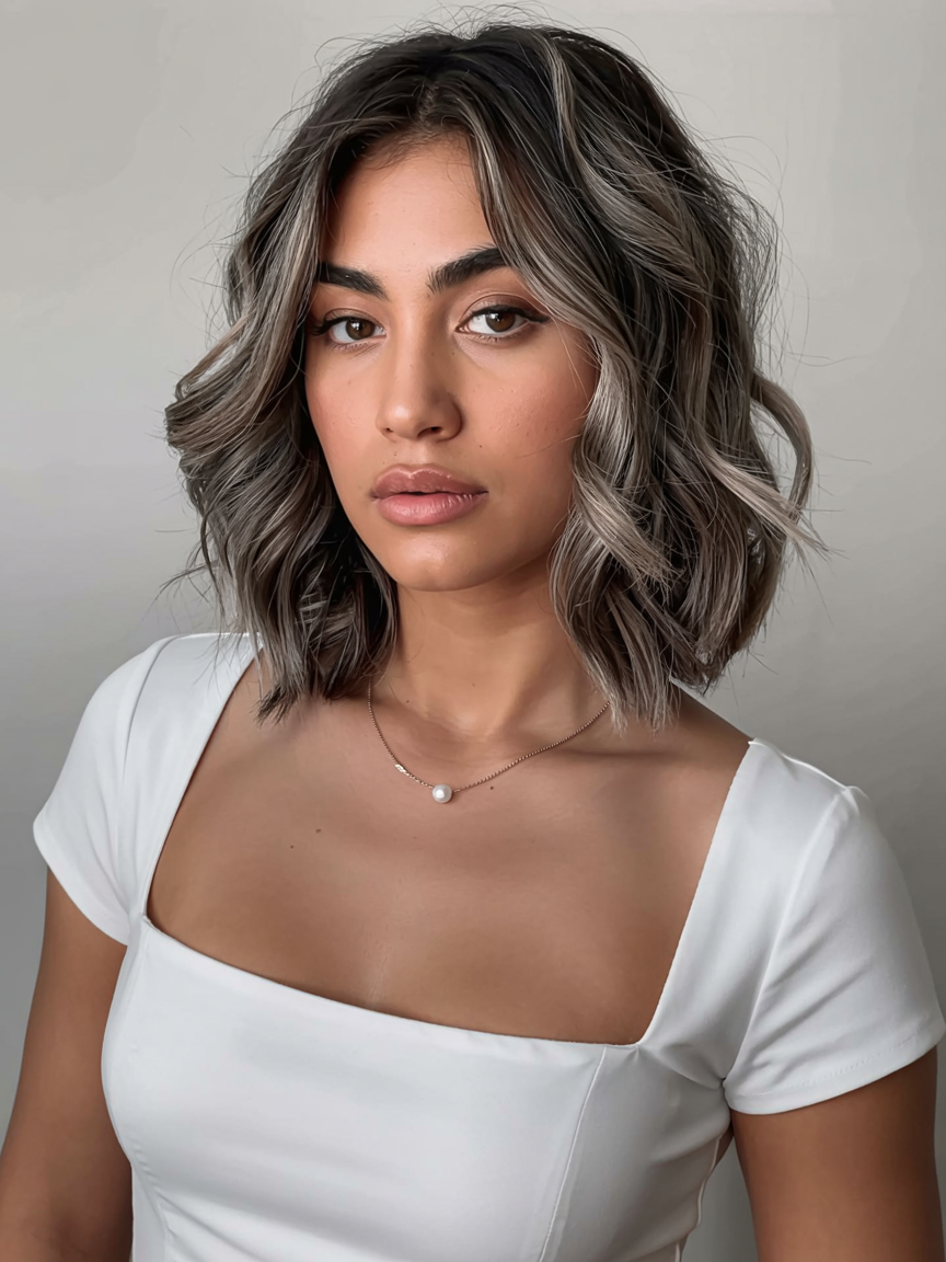 winter hair colors balayage ideas 2025 2026 Graphite Luxe Bob
