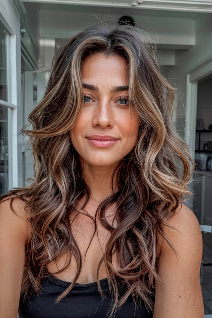 winter hair colors balayage ideas 2025 2026 Golden Mocha Flow