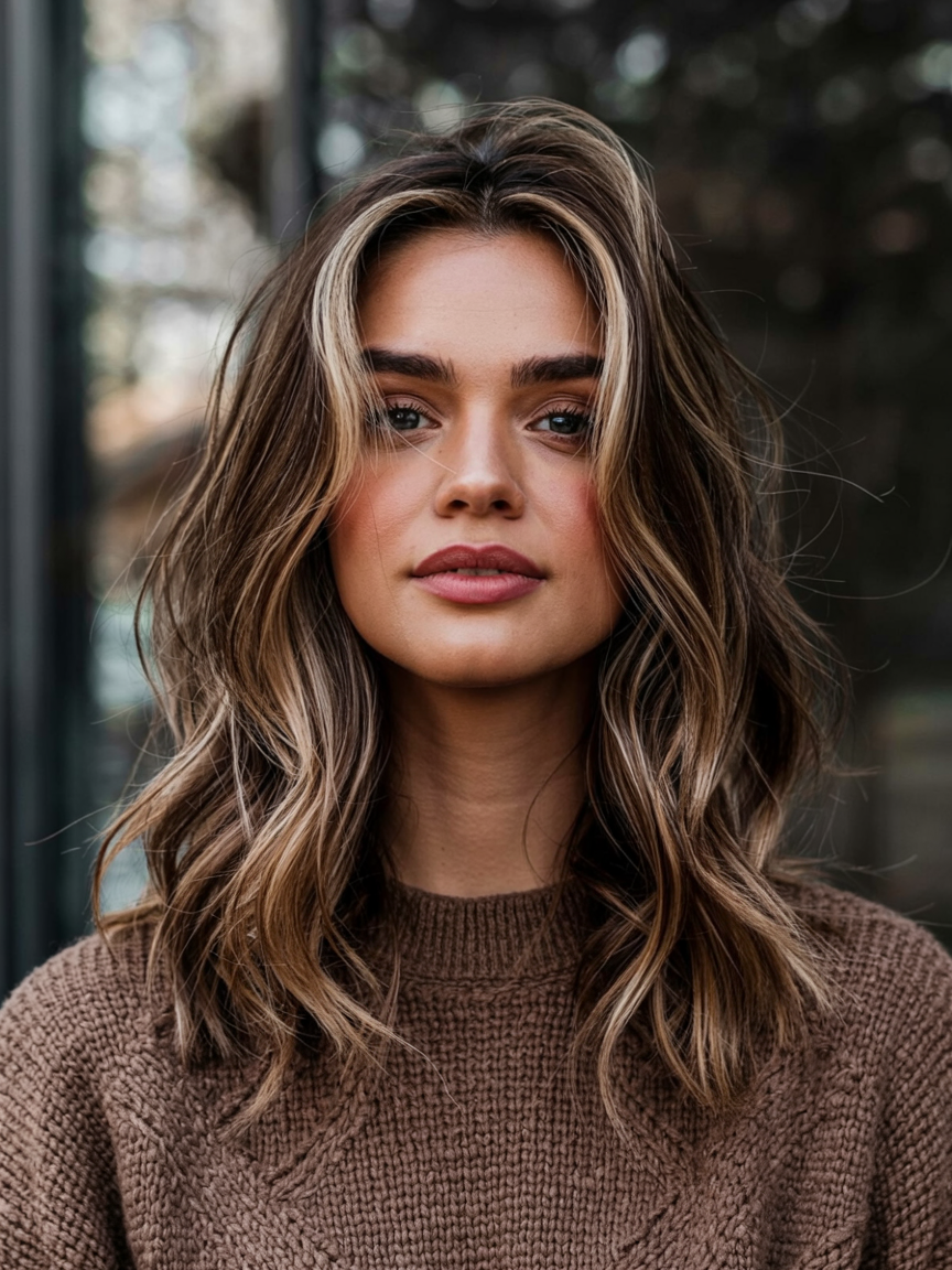 winter hair colors balayage ideas 2025 2026 Toasted Hazelnut Waves