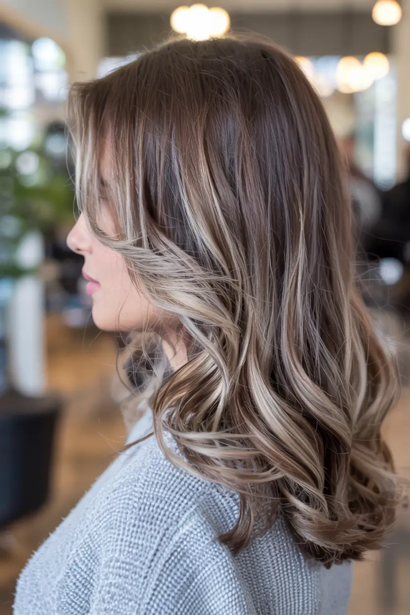 winter hair colors balayage ideas 2025 2026 Cool Mocha Swirl