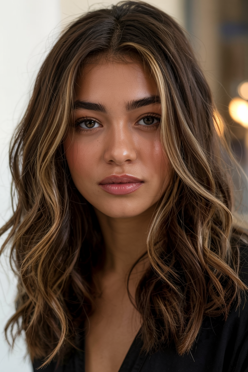winter hair colors balayage ideas 2025 2026 Golden Espresso Lights
