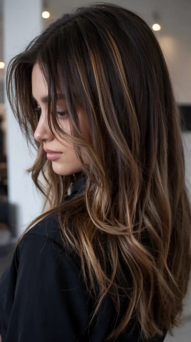 winter hair colors dark skin ideas 2025 2026 Caramel Brunette