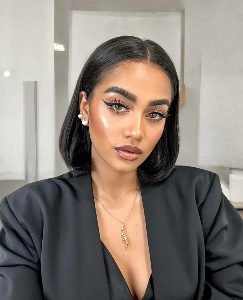 winter hair colors dark skin ideas 2025 2026 Sleek Black Bob