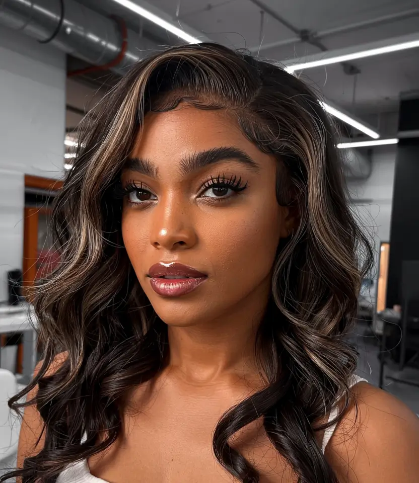 winter hair colors dark skin ideas 2025 2026 Ash Highlights Black Hair