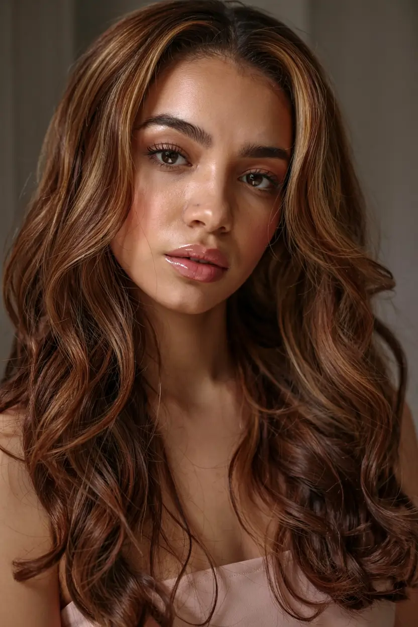 winter hair colors dark skin ideas 2025 2026 Caramel Chestnut