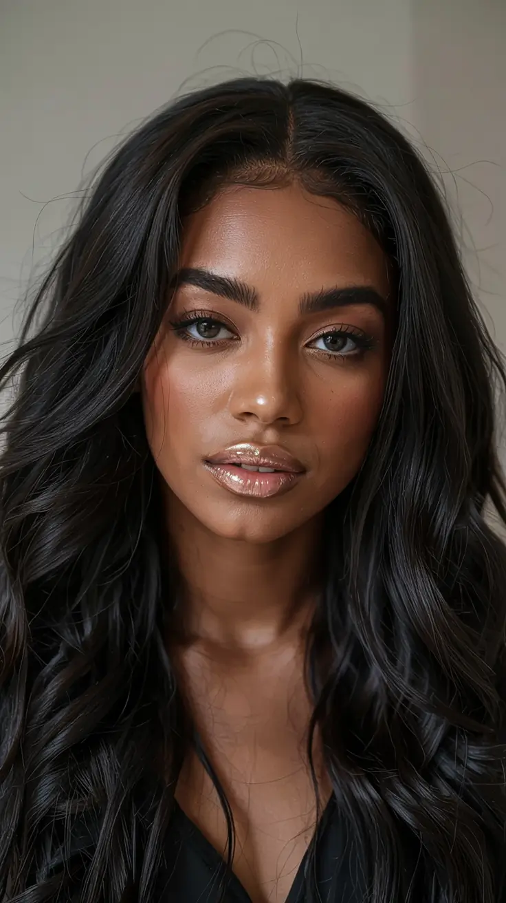 winter hair colors dark skin ideas 2025 2026 Jet Black Waves