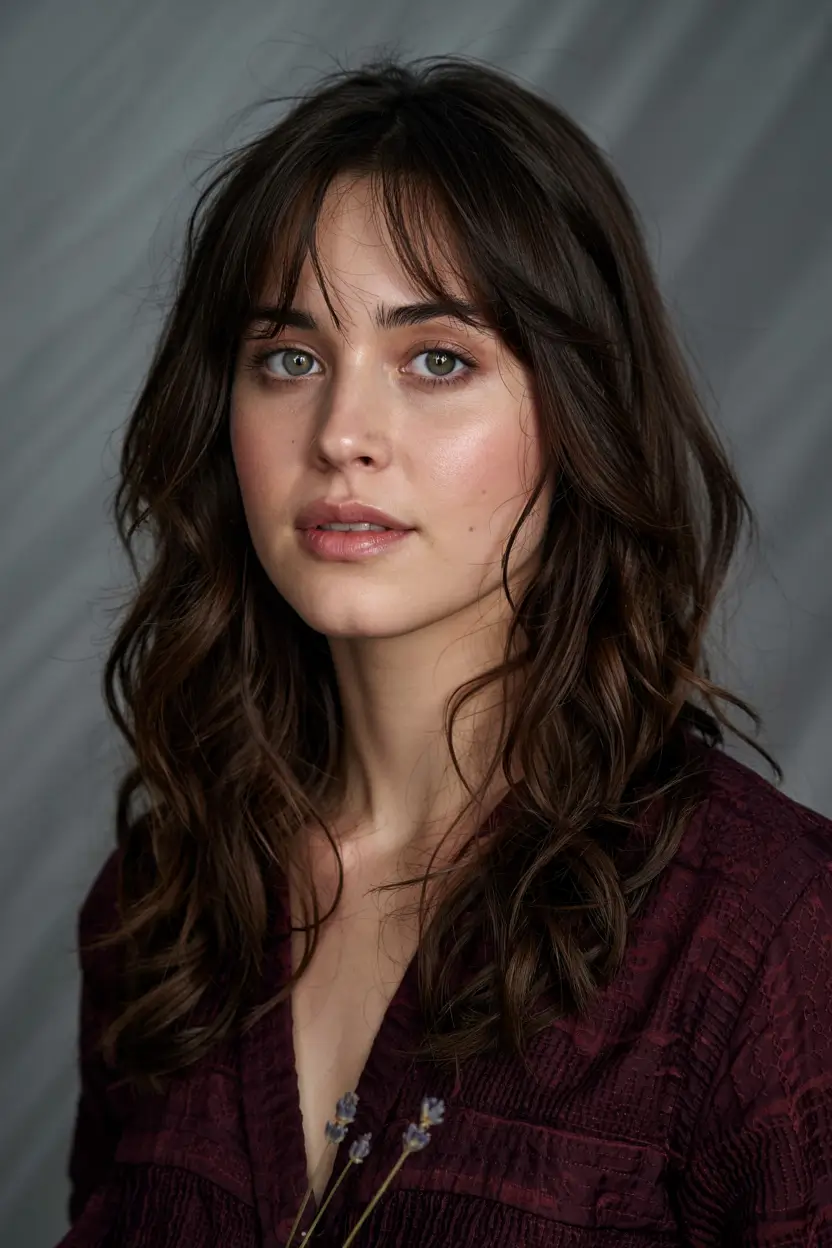 winter hair colors for brunettes ideas 2025 2026 Classic Deep Brunette with Bangs