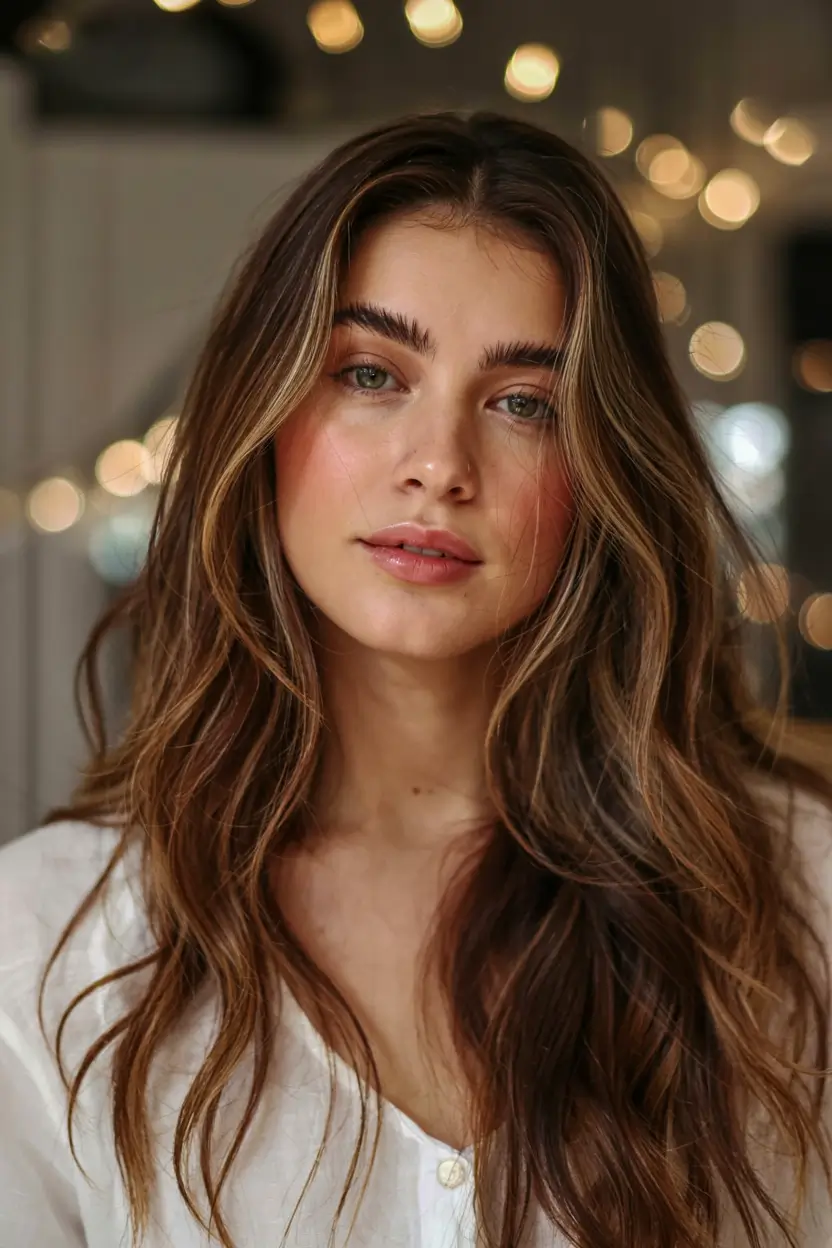 winter hair colors for brunettes ideas 2025 2026 Honey-Toned Brunette Waves