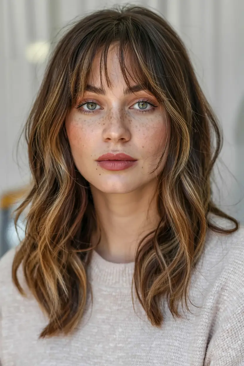 winter hair colors for brunettes ideas 2025 2026 Bronde Shag with Bangs