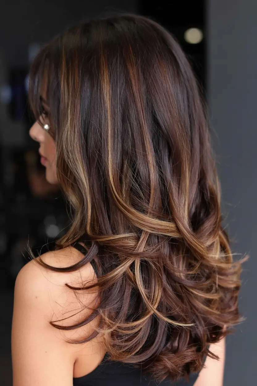 winter hair colors for brunettes ideas 2025 2026 Molten Bronze Highlights on Deep Brunette