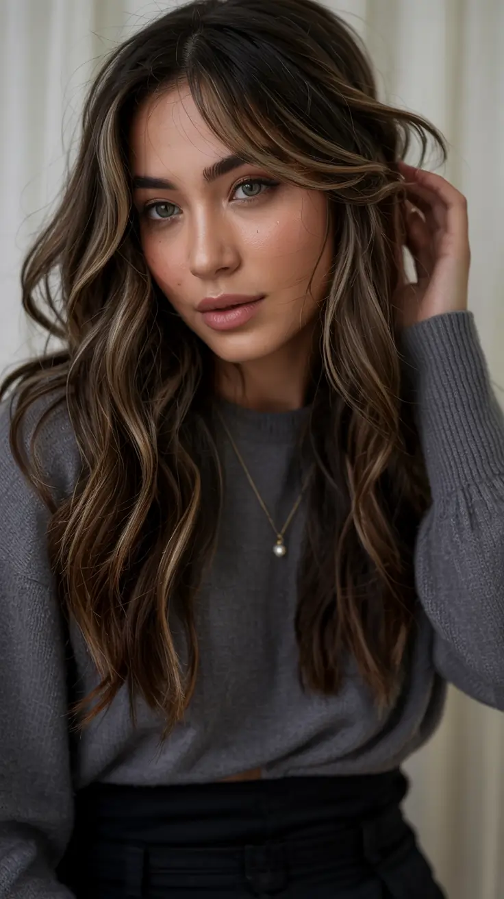 winter hair colors ideas 2025 2026 Mocha with Espresso Lowlights
