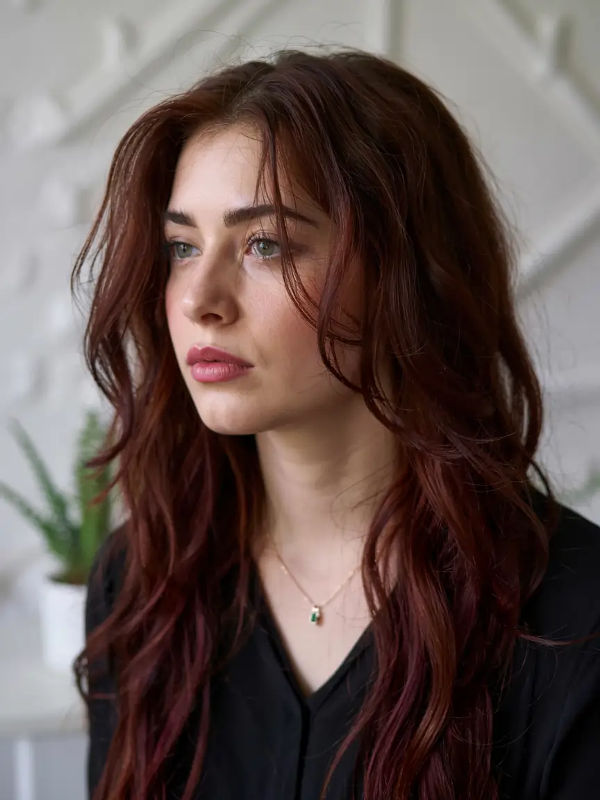 winter hair colors ideas 2025 2026 Deep Burgundy Whisper