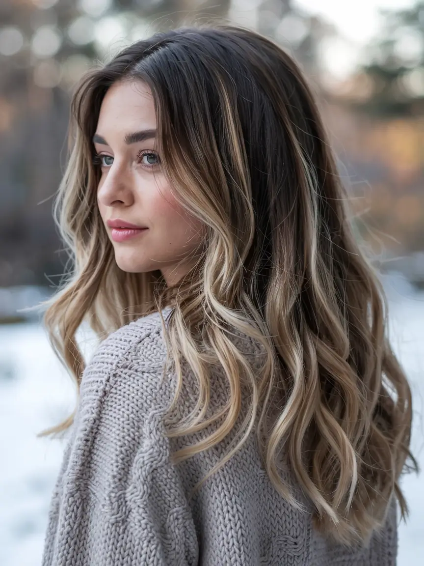 winter hair colors ideas 2025 2026 Frosted Balayage Blend