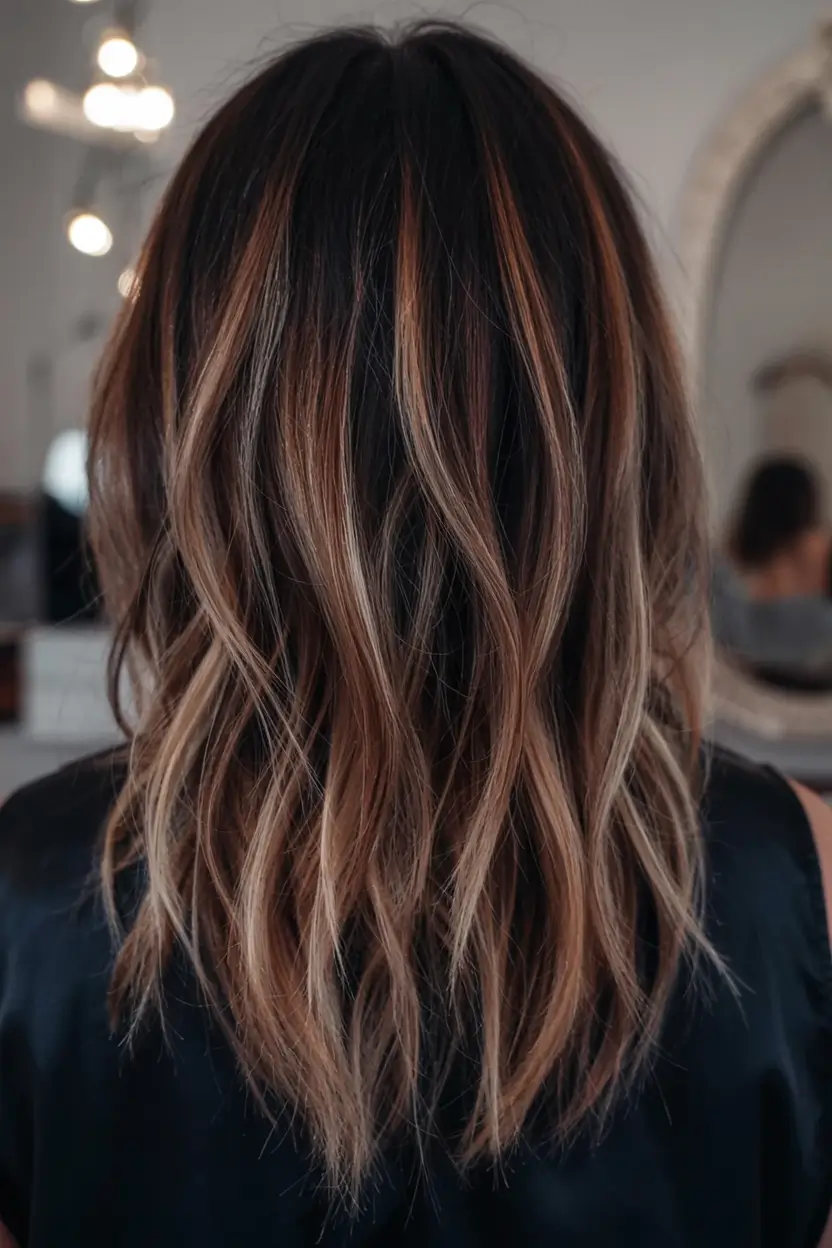 winter hair colors ideas 2025 2026 Cinnamon Swirl Balayage