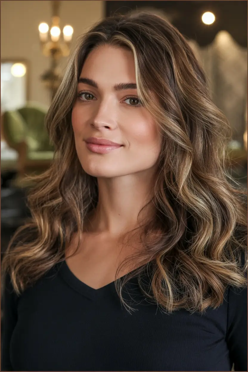 winter haircuts for plus size women ideas 2025 2026 Classic Long Waves with Subtle Highlights