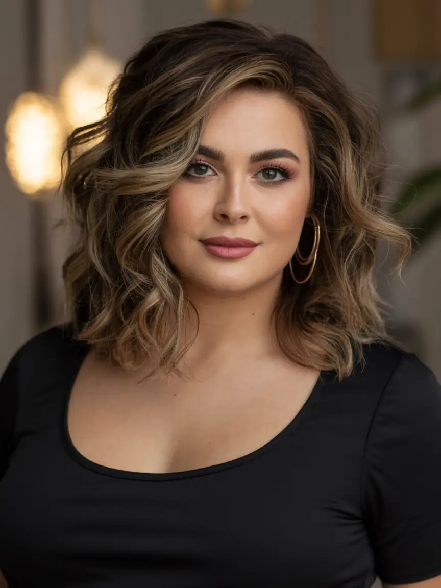 winter haircuts for plus size women ideas 2025 2026 Textured Lob with Volume