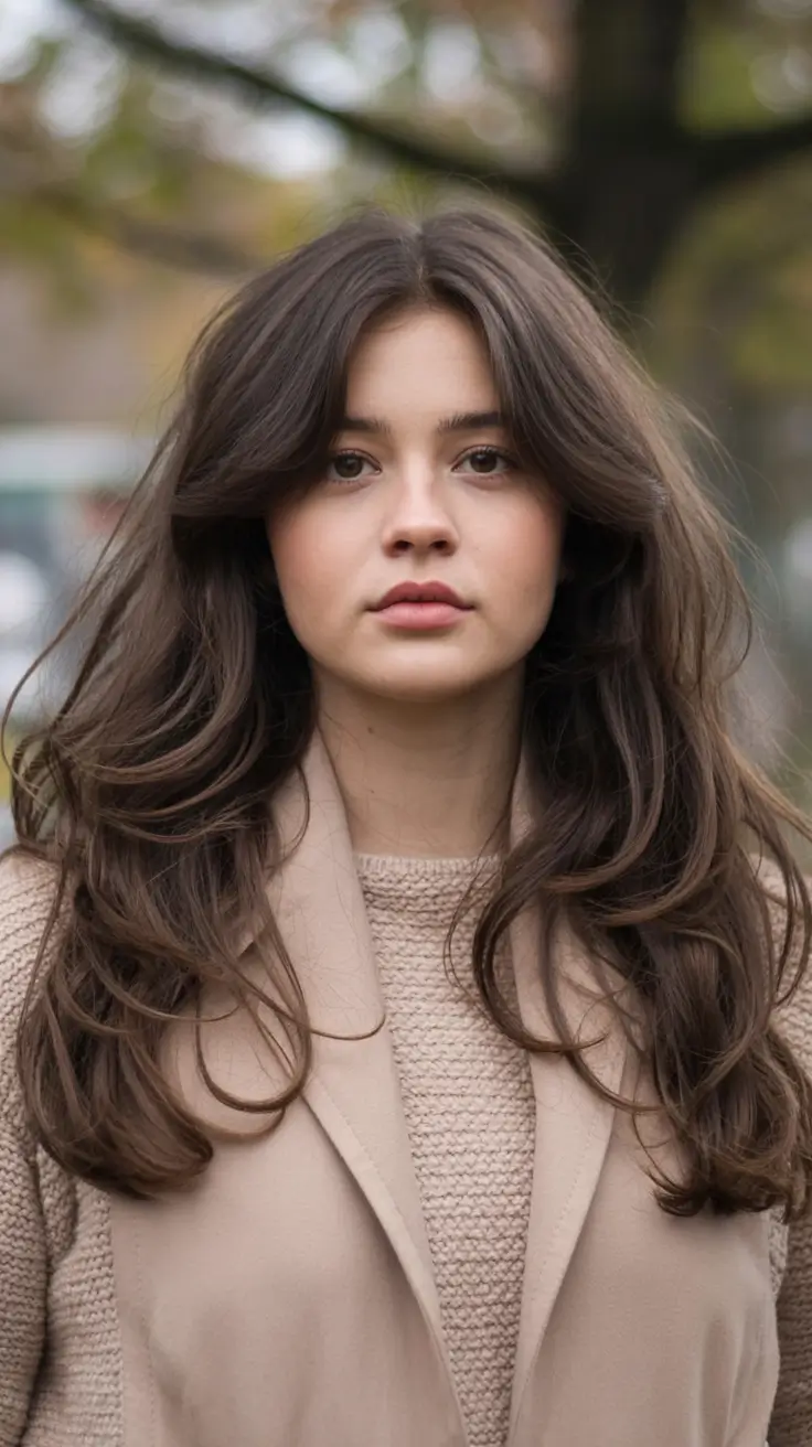 winter haircuts for plus size women ideas 2025 2026 Classic Winter Layers with Curtain Bangs