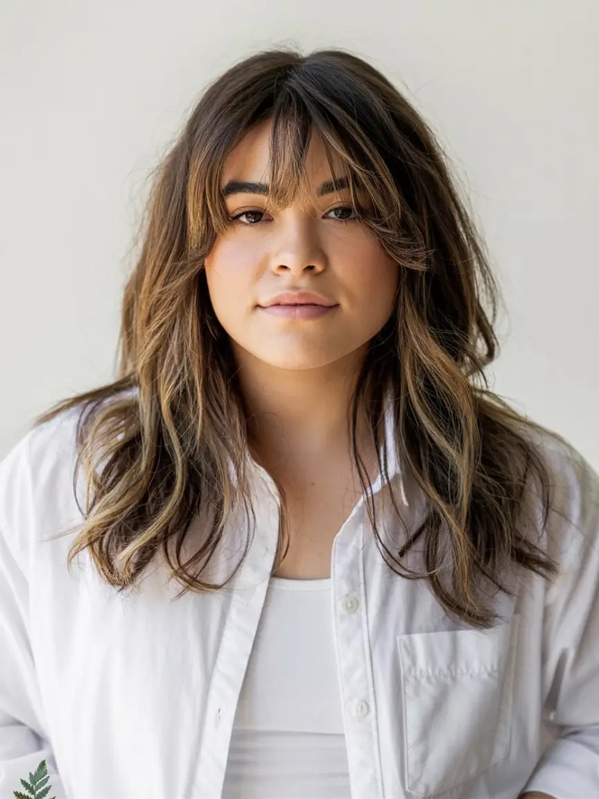 winter haircuts for plus size women ideas 2025 2026 Shaggy Layers with Natural Flow