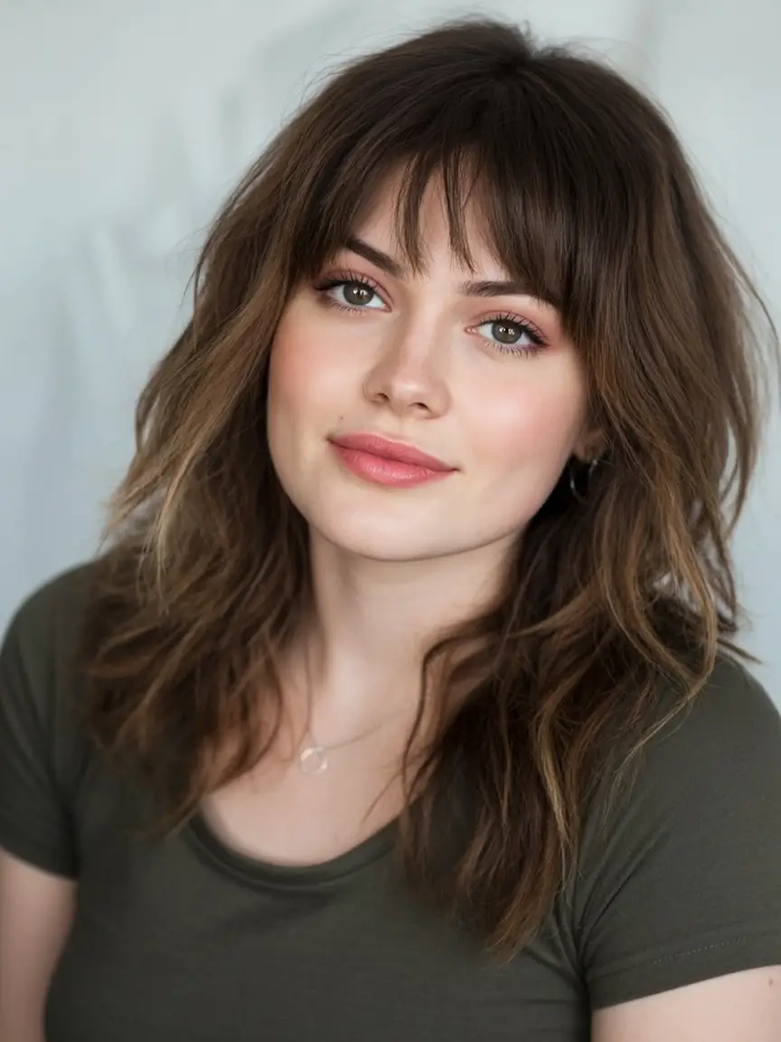 winter haircuts for plus size women ideas 2025 2026 Textured Mid-Length Cut with Modern Bangs