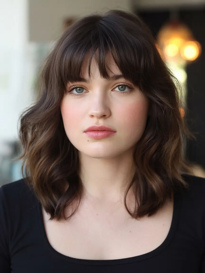winter haircuts for plus size women ideas 2025 2026 Classic Lob with Curtain Bangs