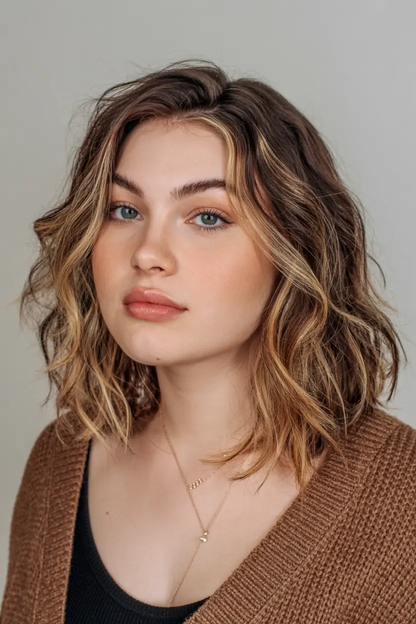 winter haircuts for plus size women ideas 2025 2026 Beachy Bob with Blonde Highlights