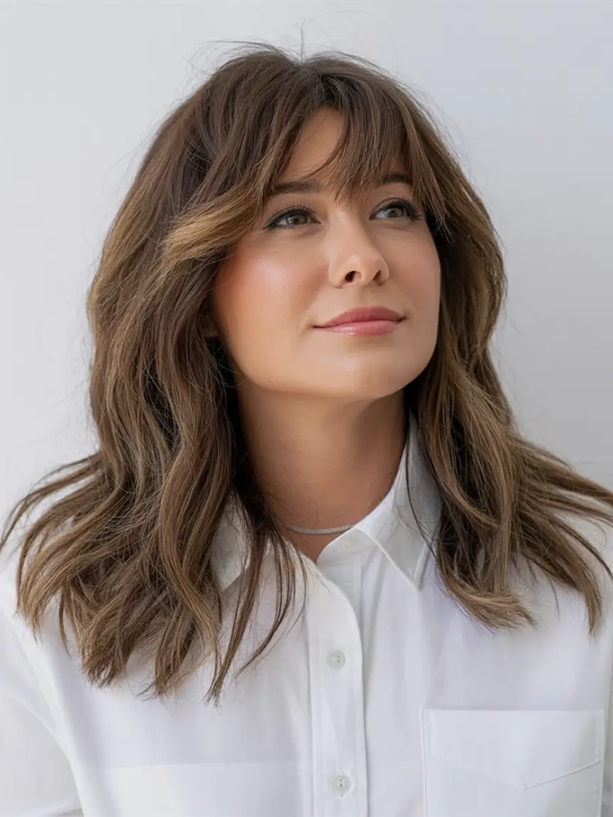 winter haircuts for plus size women ideas 2025 2026 Modern Layered Cut with Curtain Fringe