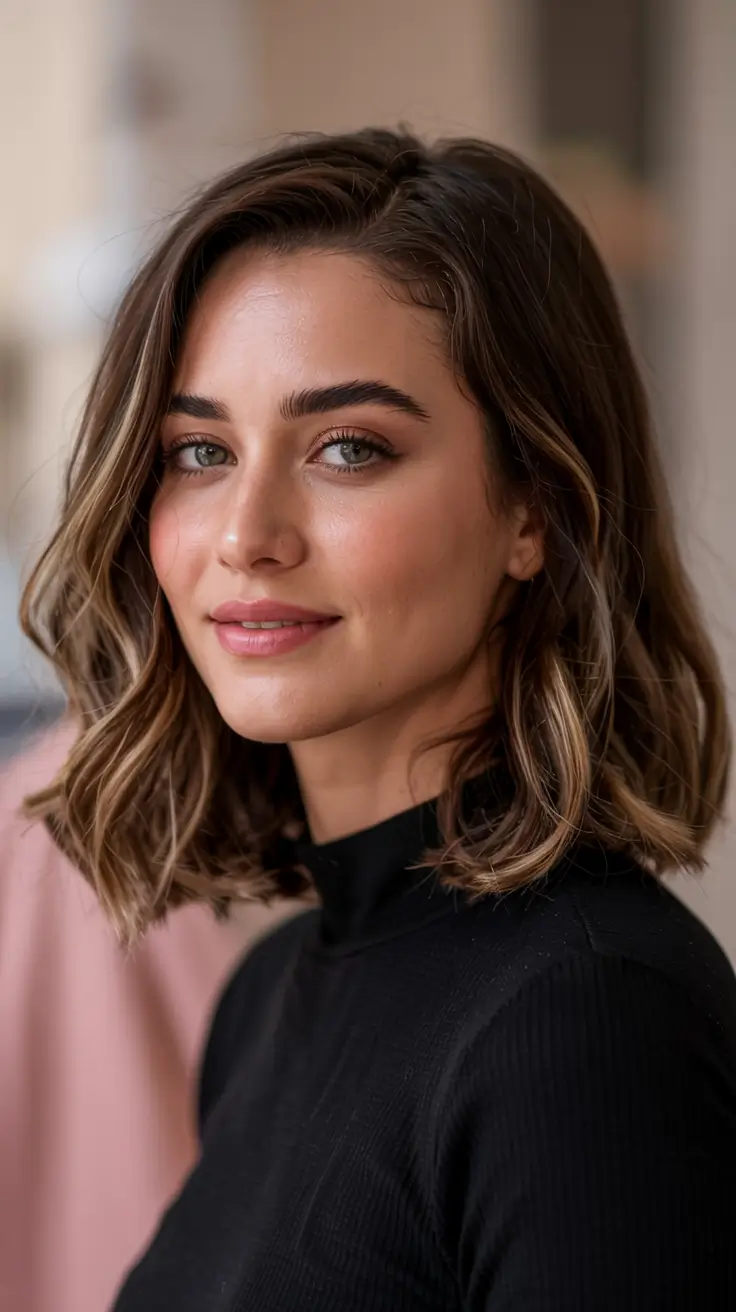 winter hairstyles color 2025 2026 for women over 40 Polished Lob with Chocolate Undertones