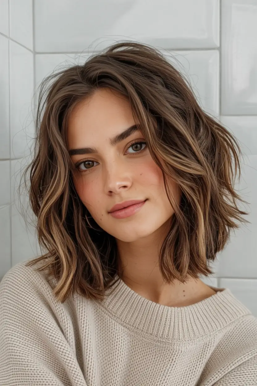 winter hairstyles color 2025 2026 for women over 40 Textured Brunette Bob with Subtle Lift