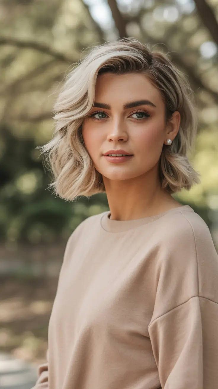 winter hairstyles color 2025 2026 for women over 40 Platinum Blonde Bob with a Side Sweep