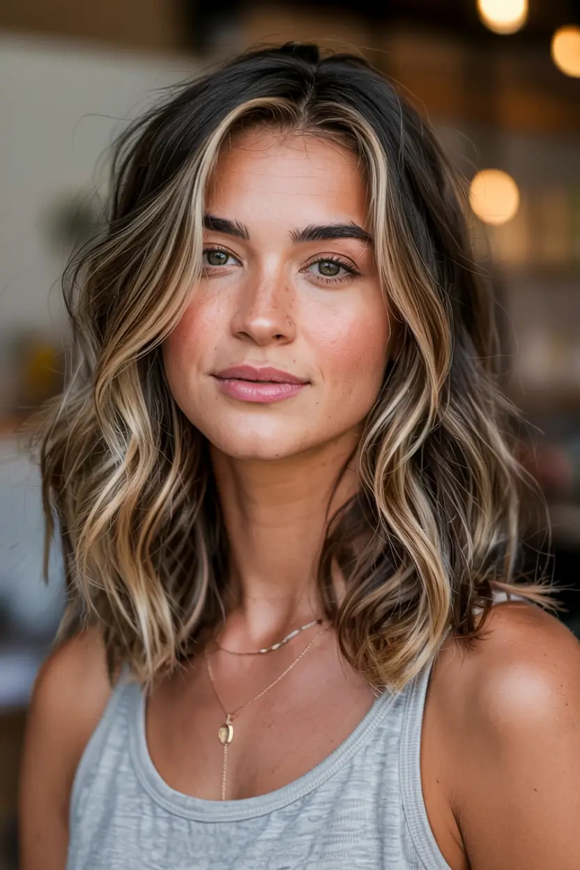 winter hairstyles color 2025 2026 for women over 40 Sunlit Balayage with Loose Waves