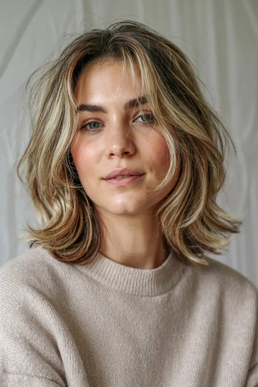 winter hairstyles color 2025 2026 for women over 40 Airy Lob with Face-Framing Highlights