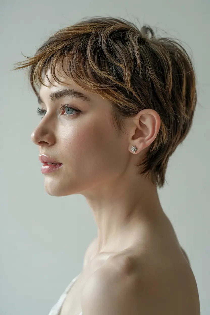 winter hairstyles hair color 2025 2026 for women over 50 Softly Tousled Pixie with Natural Warmth
