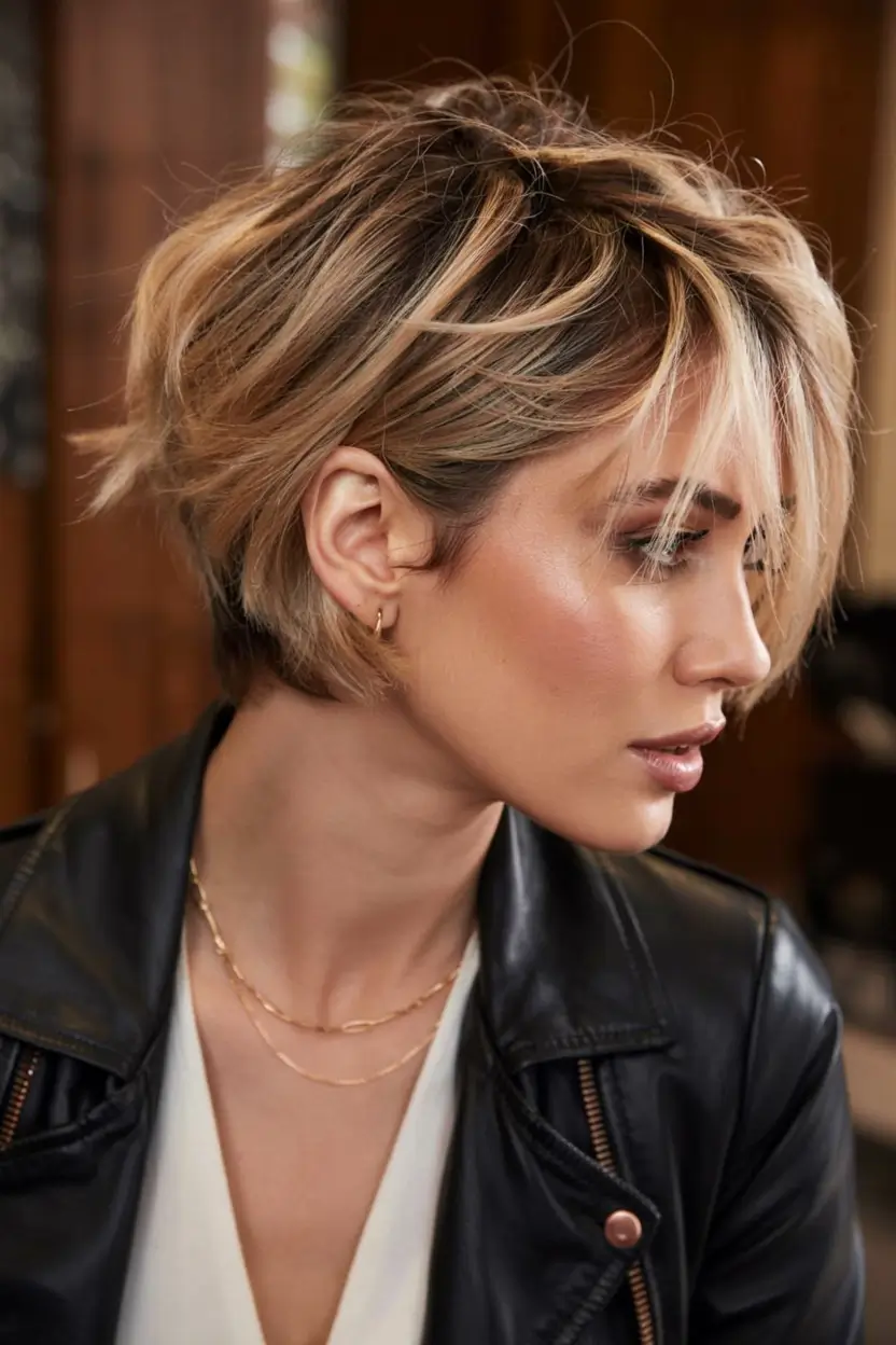 winter hairstyles hair color 2025 2026 for women over 50 Textured Blonde Crop with Layered Movement