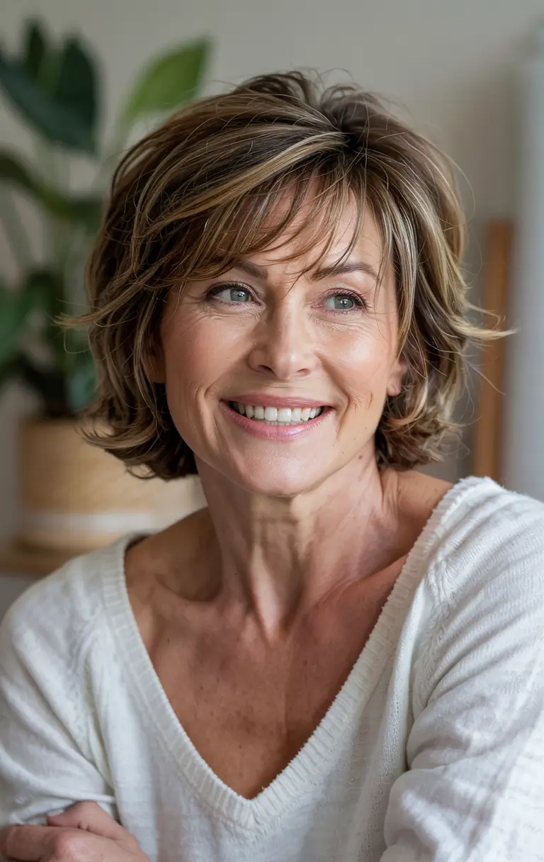 winter hairstyles hair color 2025 2026 for women over 50 Soft Brunette Bob with Natural Volume