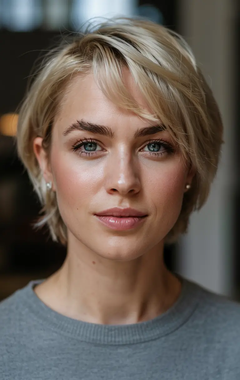 winter hairstyles hair color 2025 2026 for women over 50 Platinum Blonde Bob with Cool Edge