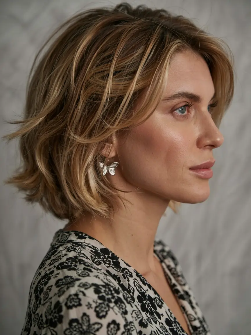 winter hairstyles hair color 2025 2026 for women over 50 Layered Lob with Subtle Highlights