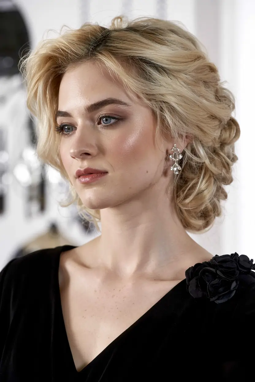 winter hairstyles hair color 2025 2026 for women over 50 Soft Chignon with Winter Blonde Accents