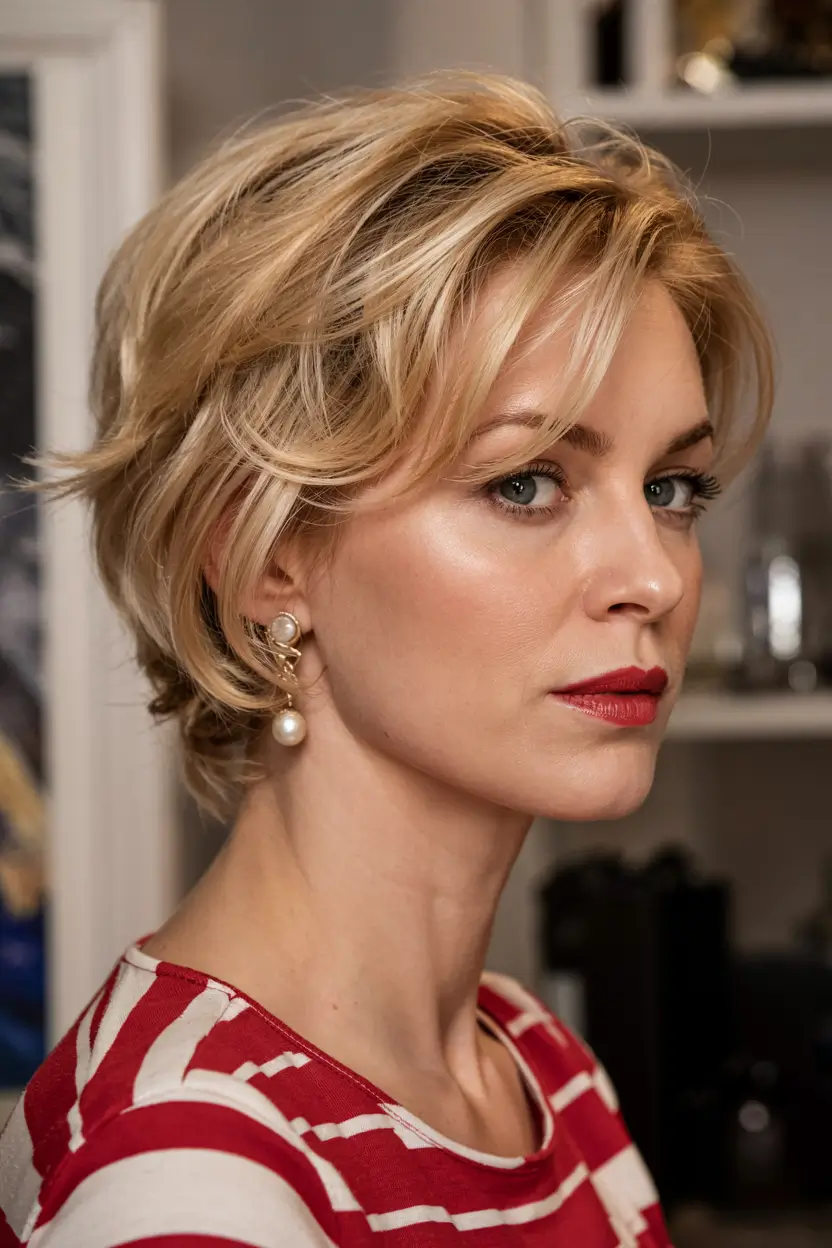 winter hairstyles hair color 2025 2026 for women over 50 Modern Blonde Pixie with Volume