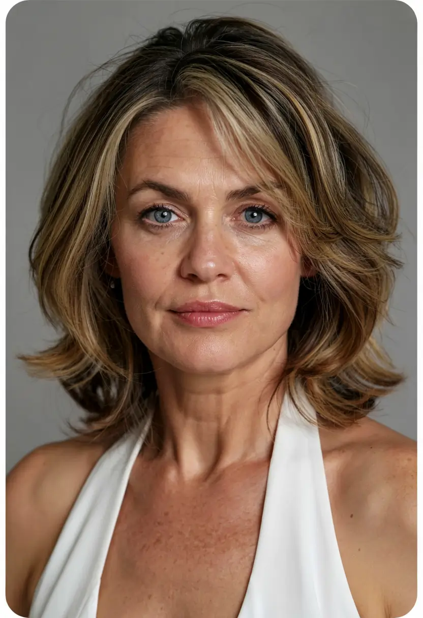 winter hairstyles hair color 2025 2026 for women over 50 Softly Feathered Layers with Natural Dimension