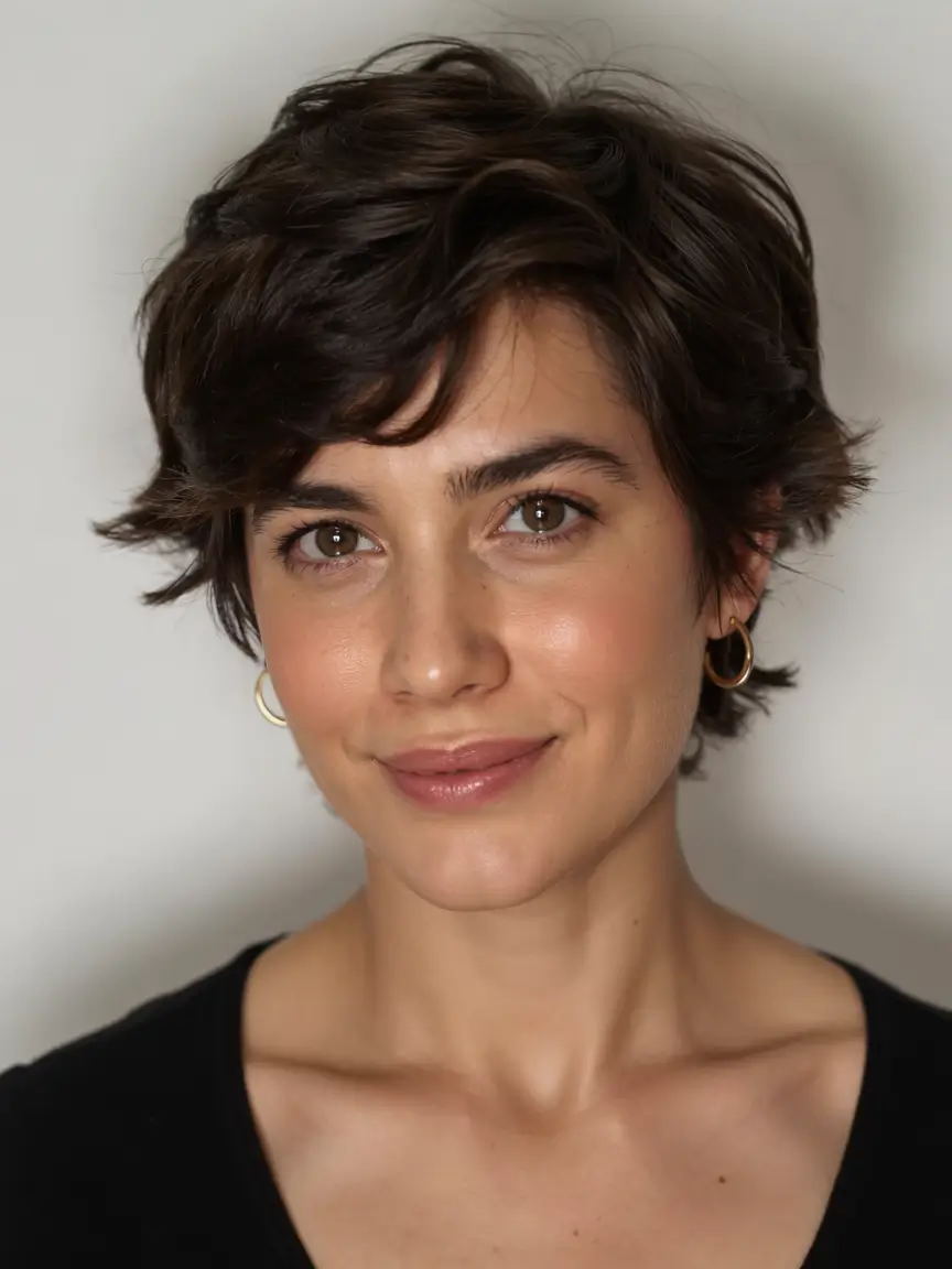 winter hairstyles hair color 2025 2026 for women over 50 Textured Crop in Deep Brunette